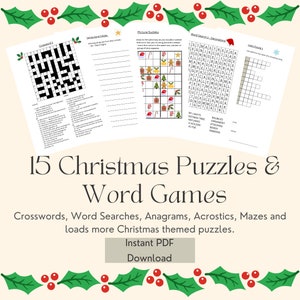 Printable 15 Christmas Puzzles - Word Games and Activity Pages for Adults.