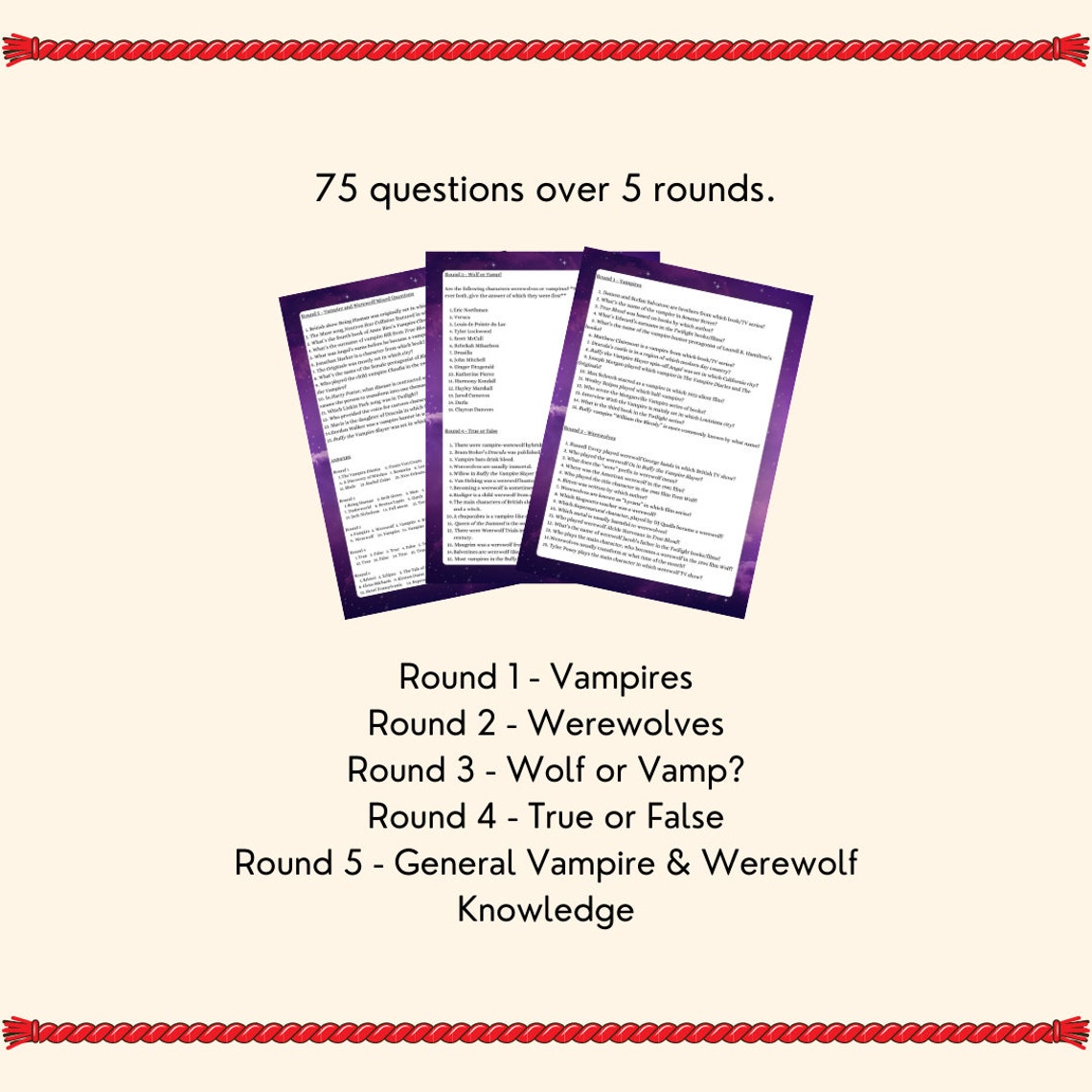 Printable Vampires and Werewolves Trivia Quiz 75 Questions Etsy UK