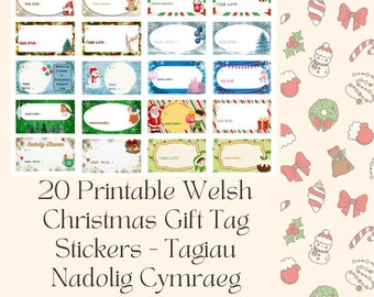 20 Printable Welsh Christmas Gift Tag Stickers - Tagiau Nadolig Cymraeg