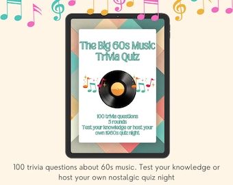 Quiz de curiosidades sobre música dos anos 60 para impressão - 100 perguntas triviais sobre a música dos anos 60. Teste você mesmo ou organize sua própria noite de quiz ou quiz de pub