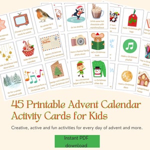 45 cartões de atividades do calendário do advento para impressão - para calendários do advento infantis DIY