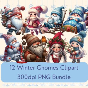 Winter Gnomes Clip Art - 12 transparent PNGs - 300DPI - Use for scrapbooks, collage, cardmaking, sublimation or print on demand
