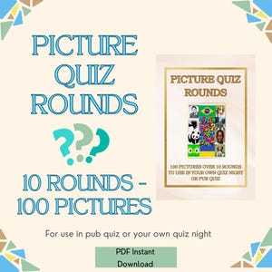 Picture Quiz Rounds -  Printable PDF with 10 Picture Rounds - 100 Pics - to use in quiz nights and pub quizzes.