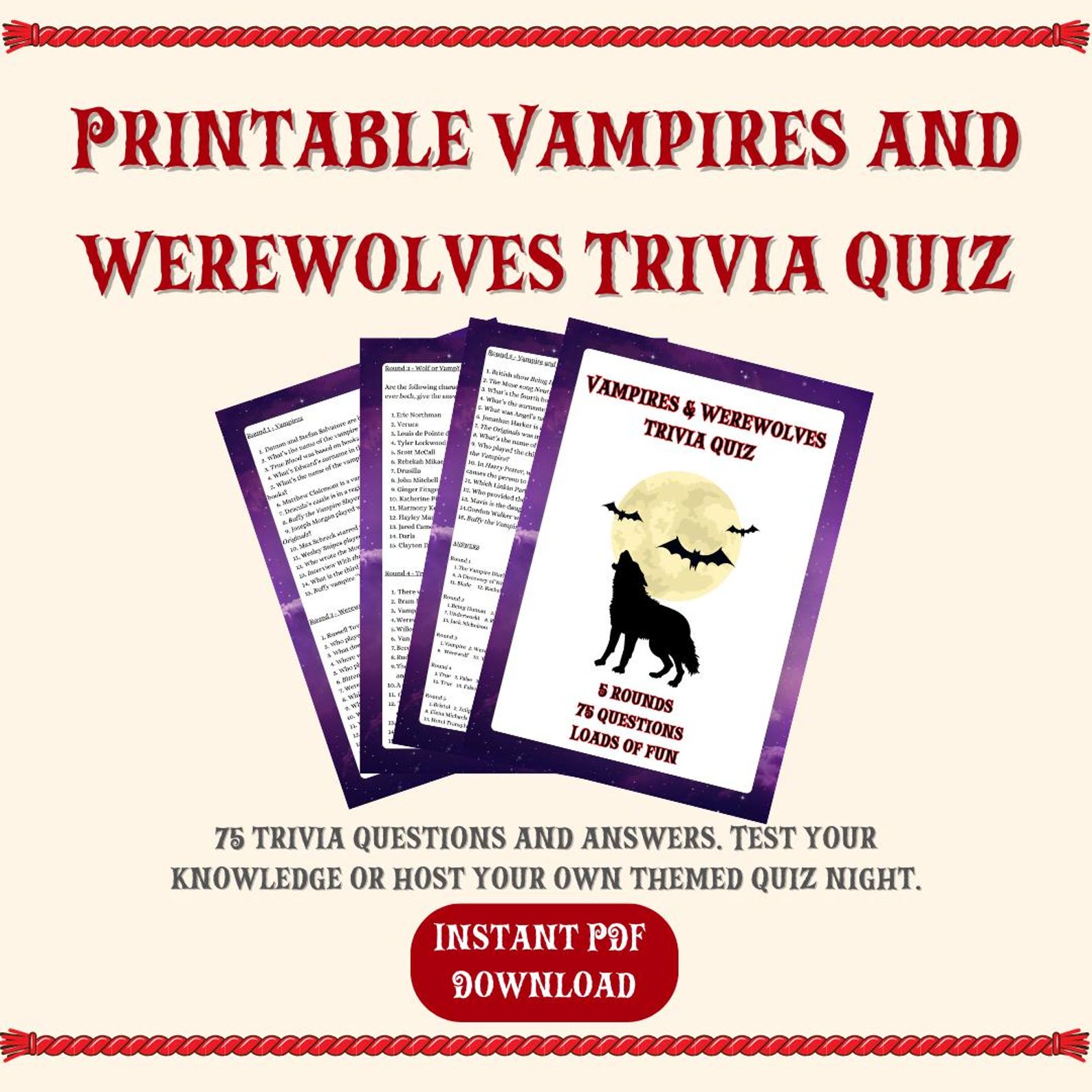Printable Vampires and Werewolves Trivia Quiz - 75 Questions to Test ...