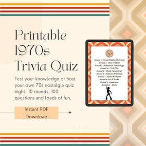 Printable 1970s Trivia Quiz - 100 Questions - Etsy UK