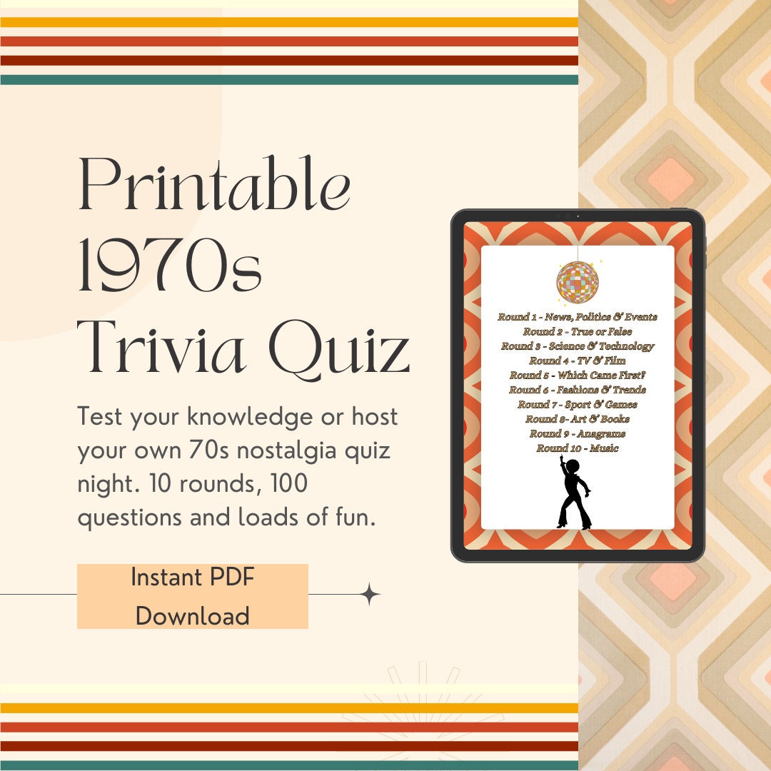 Printable 1970s Trivia Quiz 100 Questions Etsy UK
