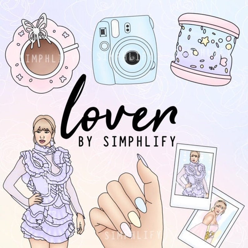 Lover Digital Clip Art Digital Paper Set Taylor Swift Fashion Girl