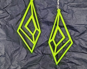 Asymmetrical Geometric Fluorescent Statement Earrings--3D Printed Jewelry--Contemporary Mod--Glowing Neon--Lightweight Jewelry--Neon Earring