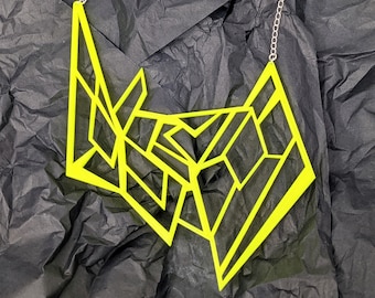 Shatter Statement Necklace--3D Printed Jewelry--Asymmetrical Bib Necklace--Contemporary Mod--Neon Lightweight Statement Jewelry--Festival