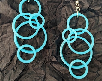 Neon 3D Printed Bubble Earrings--Architectural Jewelry--Asymmetrical Fluorescent Earrings--Contemporary Mod 3D Jewelry--Festival Fashion