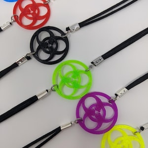 3D Printed Neon Biohazard  Choker--Post Apocalyptic Mod Choker Necklace--Faux-Suede Pendant Choker--Fluorescent Jewelry--Lightweight Pendant