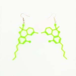 3D Printed THC Molecule Earrings - Weed Statement Earrings - Alt Jewelry - Neon Science Jewelry - Fluorescent Pot Earrings - STEM