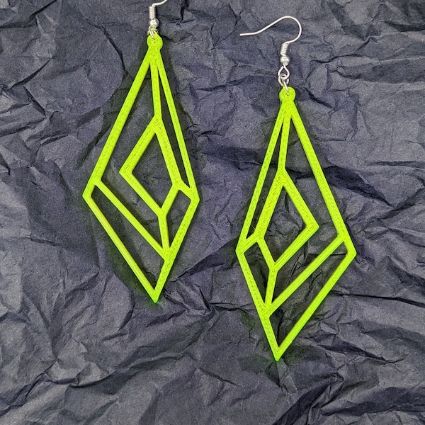 Asymmetrical Geometric Fluorescent Statement Earrings--3D Printed Jewelry--Contemporary Mod--Glowing Neon--Lightweight Jewelry--Neon Earring