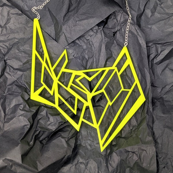 Shatter Statement Necklace--3D Printed Jewelry--Asymmetrical Bib Necklace--Contemporary Mod--Neon Lightweight Statement Jewelry--Festival