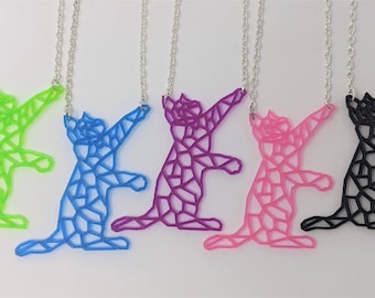 3D Printed Low-Poly Cat Pendant Necklace - Geometric Kitty Jewelry - Contemporary Mod - Lightweight Neon Necklace -  Fluorescent  Jewelry