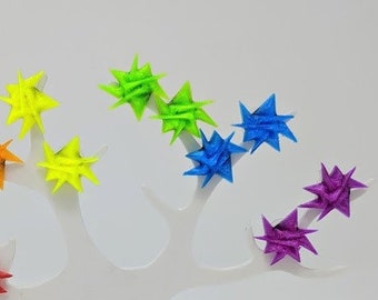 Fluorescent 3D Printed Stud Earrings--Neon Starburst--Geometric Jewelry--Contemporary Mod Earrings--Bright Colors--Lightweight Earrings