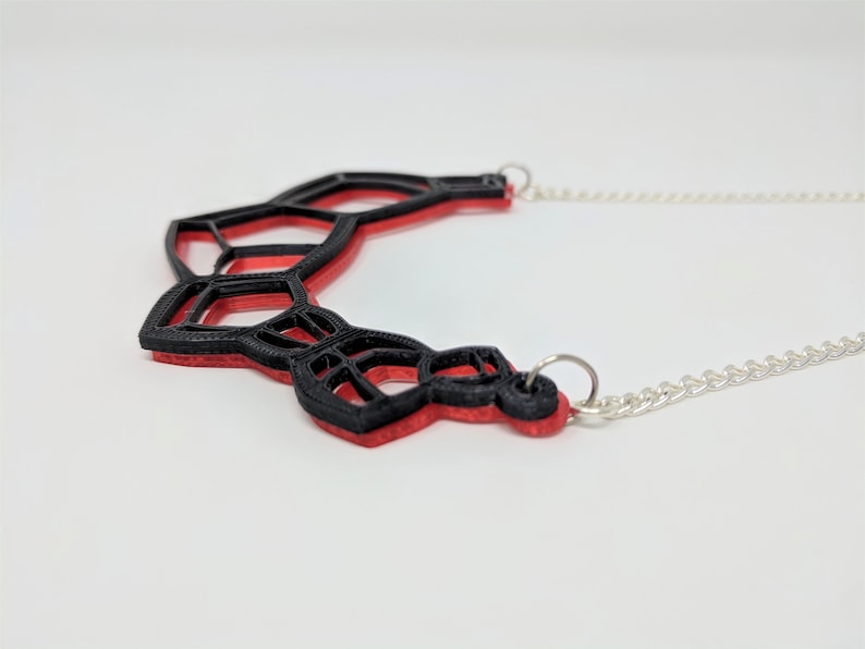 Reversible Statement Necklace in Red /& WhiteBlack--Fluorescent 3D Printed Jewelry--Stacked Asymmetrical--Neon Contemporary Mod Necklace