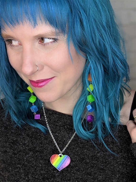 Custom 3D Printed Heart Pendant Necklace-neon Pride Jewelry