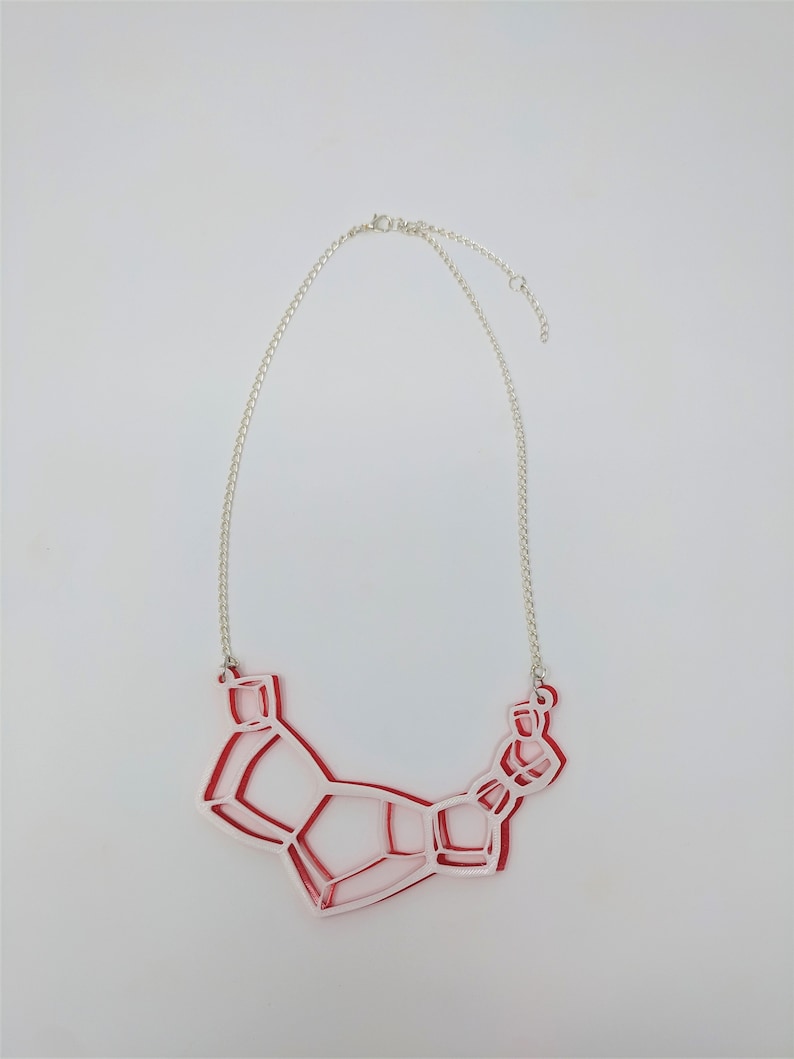 Reversible Statement Necklace in Red /& WhiteBlack--Fluorescent 3D Printed Jewelry--Stacked Asymmetrical--Neon Contemporary Mod Necklace