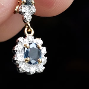 Sapphire and Diamond Earrings / Sapphire and Diamond Cluster Earrings / Princess Diana - Kate Middleton Cluster Earrings