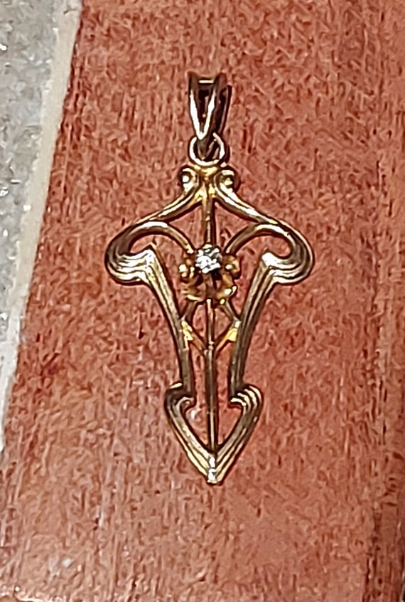 Ethereal Art Nouveau Pendant with Diamond / Gold … - image 1