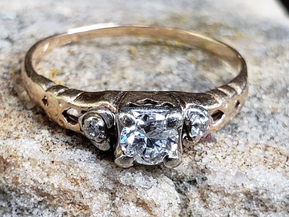 Two Tone Engagement Ring / Transitional Cut Diamo… - image 10