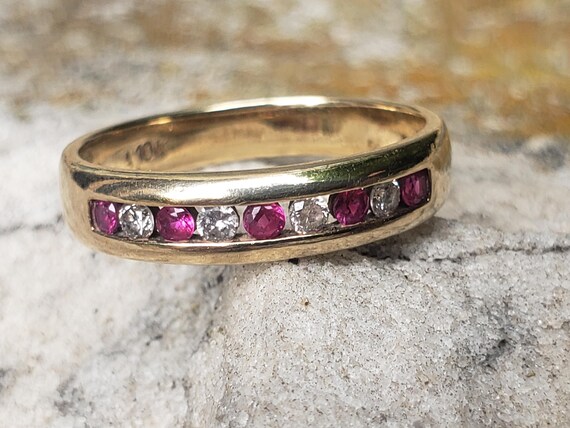Ruby and Diamond Ring / Channel Set Ruby and Diam… - image 9