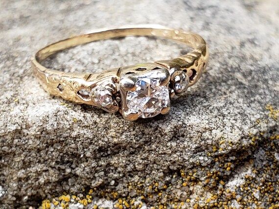 Two Tone Engagement Ring / Transitional Cut Diamo… - image 15