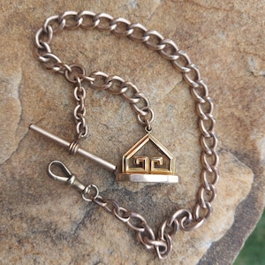 Gold Filled Watch Chain and Fob / Albert T Bar Chain / Gold Filled Fob and Chain