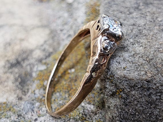 Two Tone Engagement Ring / Transitional Cut Diamo… - image 11