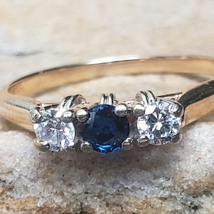 Sapphire and Diamond Engagement Ring / September Birthstone Ring / Three Stone Sapphire and Diamond Ring
