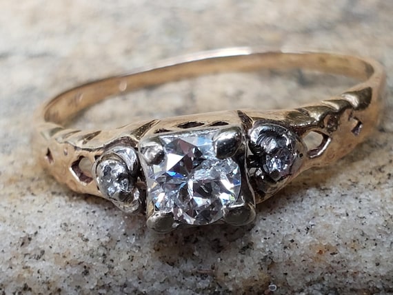 Two Tone Engagement Ring / Transitional Cut Diamo… - image 4