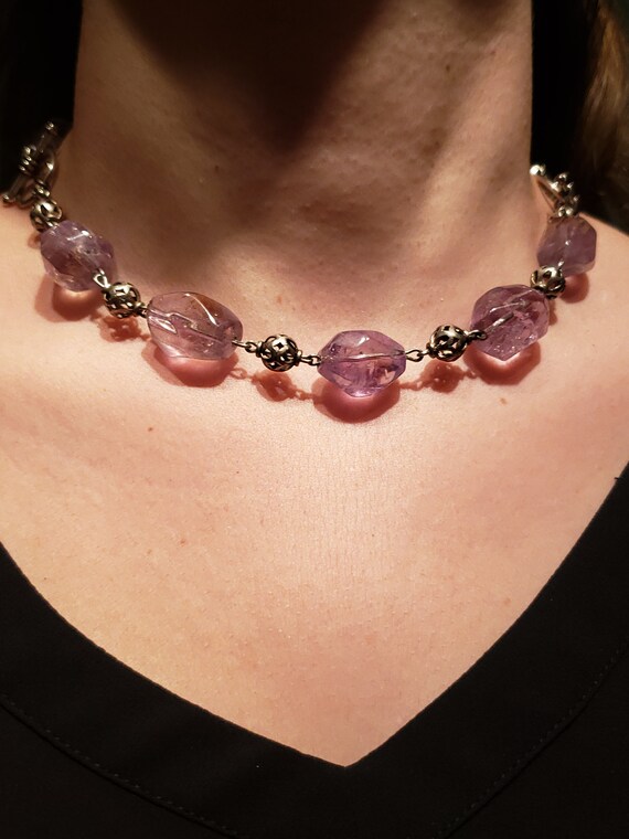 Set of 2 Amethyst Ametrine Bracelets with Sterling Silver Spacers and Toggle Clasp