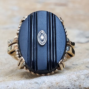 Art Deco Onyx and Diamond Ring