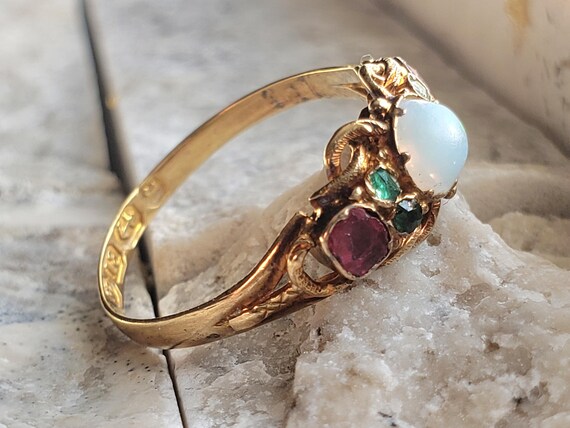 Victorian Opal, Emerald and Ruby Ring - image 9