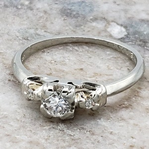 Vintage Mid-Century Diamond Engagement Ring / Three Stone Diamond Ring