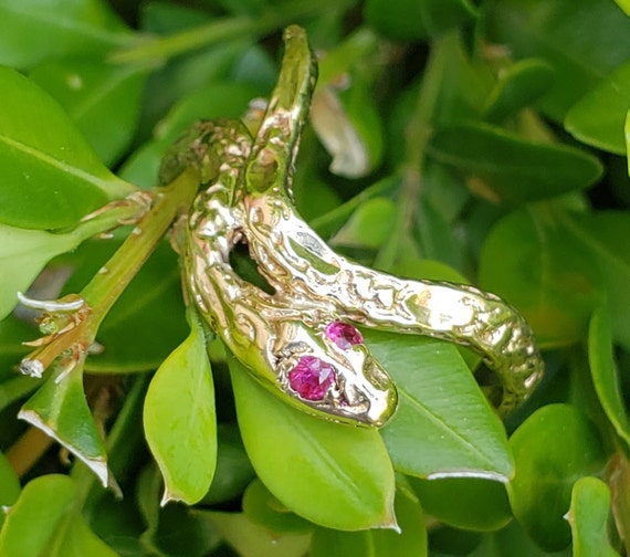 Snake Ring / Serpent Ring / Synthetic Ruby Snake … - image 1