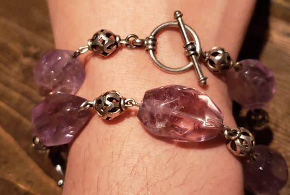 Set of 2 Amethyst Ametrine Bracelets with Sterling Silver Spacers and Toggle Clasp