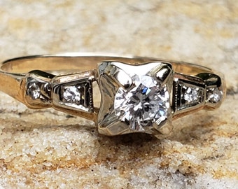 Art Deco Engagement Ring / Art Deco Diamond Ring / Two Tone Art Deco Engagement Ring