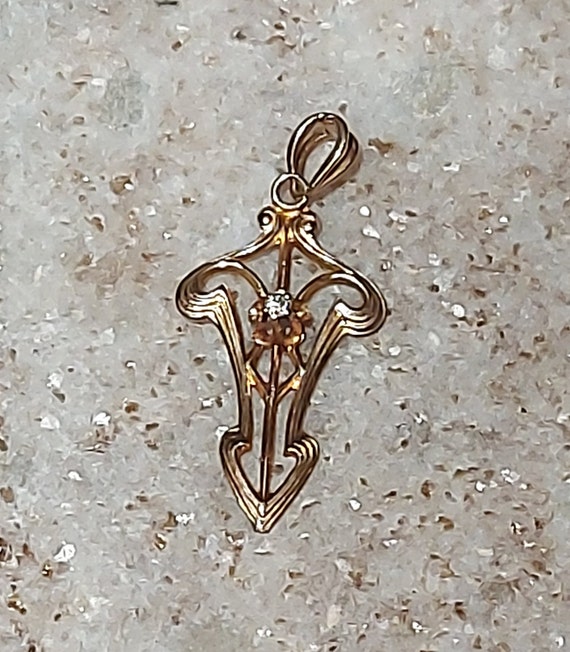 Ethereal Art Nouveau Pendant with Diamond / Gold … - image 2