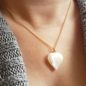 Mother of Pearl Heart Necklace with chain / Mother of Pearl Heart / Heart Necklace