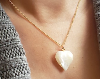 Collier coeur en nacre avec chaîne / Coeur en nacre / Collier coeur