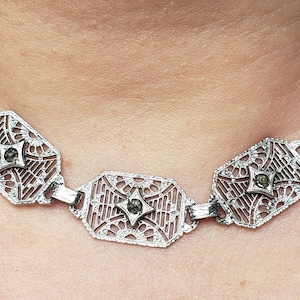Art Deco Filigree Paste Necklace / Paste and Sterling Filigree Necklace