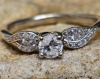Diamond Engagement Ring / 0.5 ct Engagement Ring / 14 K White Gold Diamond Ring