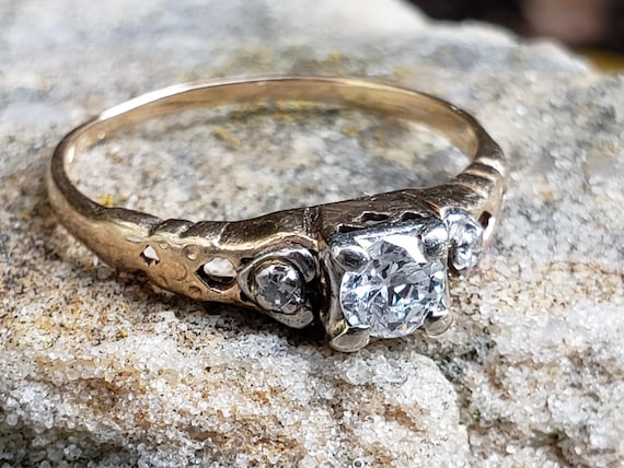 Two Tone Engagement Ring / Transitional Cut Diamo… - image 12