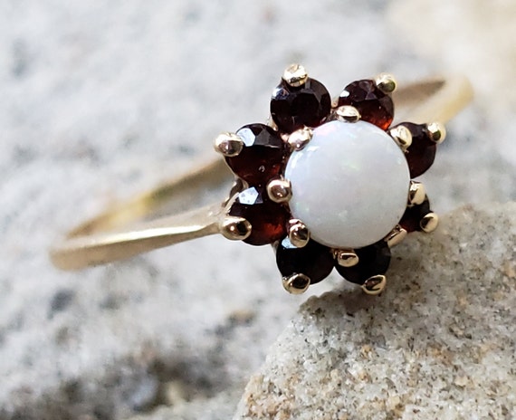 Vintage Garnet and Opal Ring / Natural White Opal… - image 8