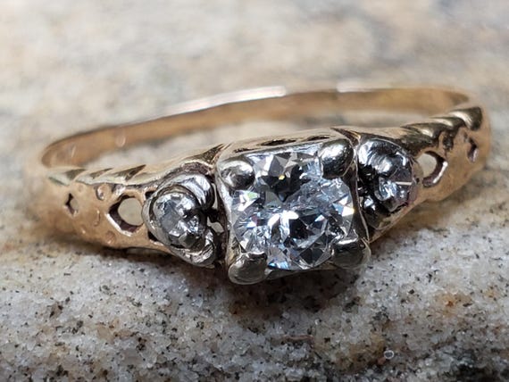 Two Tone Engagement Ring / Transitional Cut Diamo… - image 3