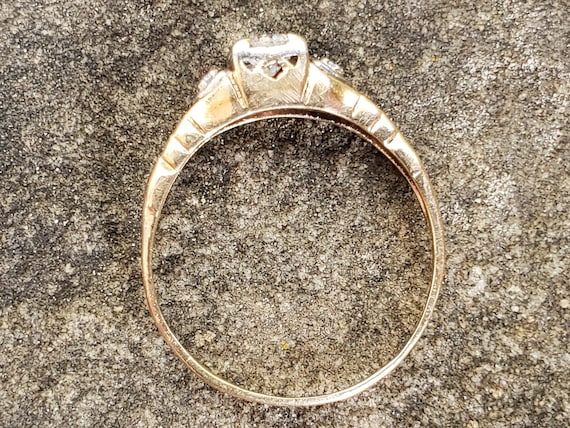 Two Tone Engagement Ring / Transitional Cut Diamo… - image 9