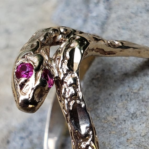Snake Ring / Serpent Ring / Synthetic Ruby Snake … - image 3