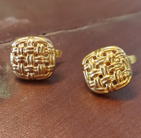 Gold basket weave earrings best sale